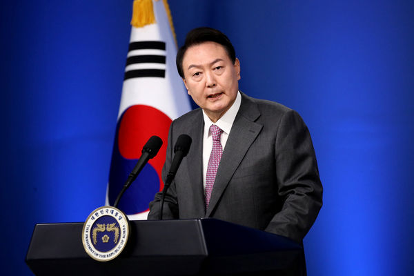 ▲▼南韓總統尹錫悅17日在首爾龍山舉行「就職百日」記者會。（圖／路透）