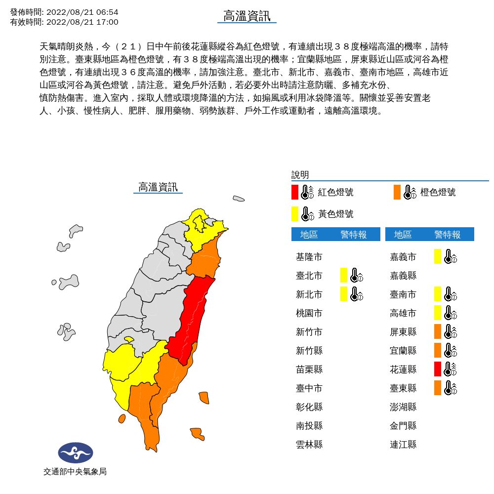 ▲▼氣象局發布高溫燈號。（圖／氣象局）