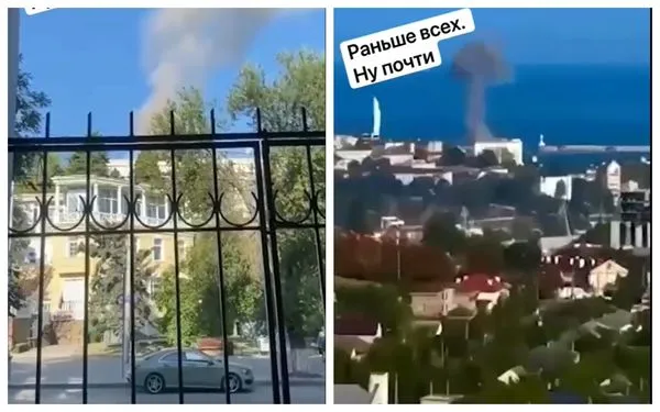 ▲▼俄軍黑海艦隊總部遭無人機攻擊。（圖／翻攝自twitter／@wartranslated）