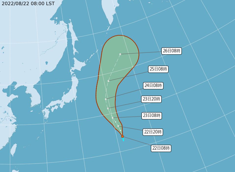 ▲▼日本東南方海面的熱帶性低氣壓可能成為第十號颱風「蝎虎」。（圖／氣象局）