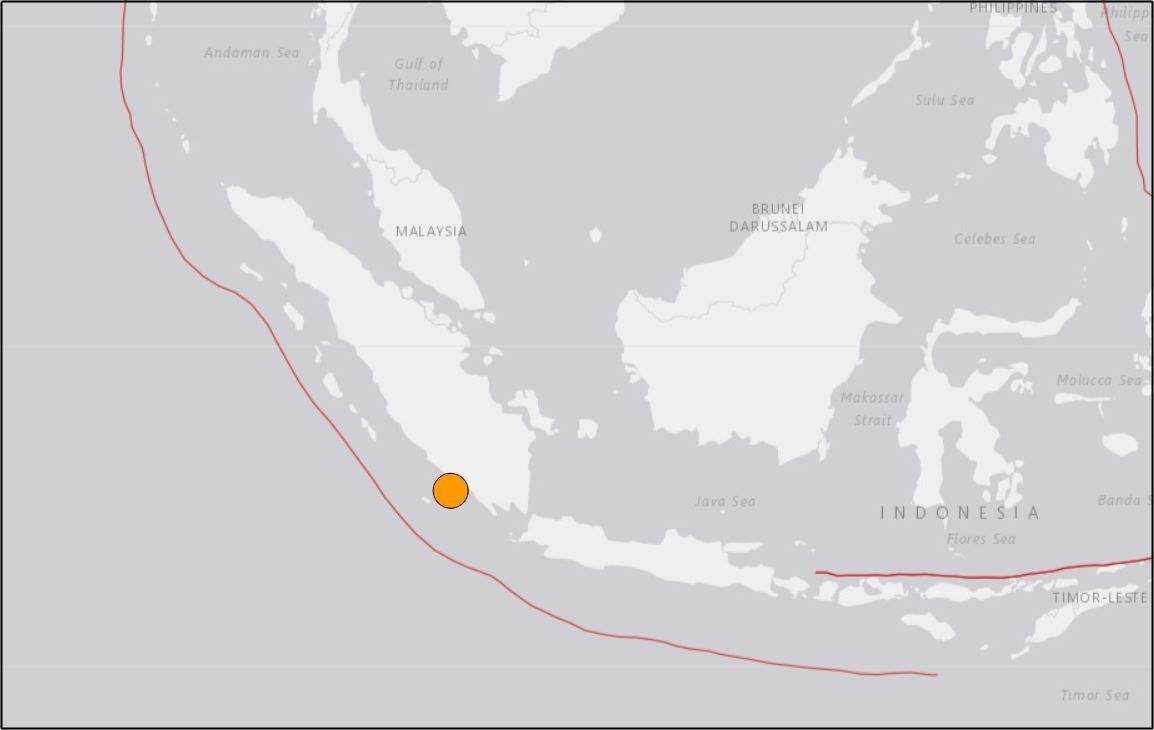 ▲▼印尼西部海域發生強烈地震，無人員傷亡報告。（圖／翻攝自USGS）