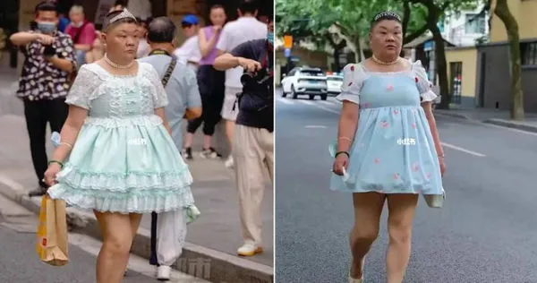 上海一名中年婦女「安福路小公主」喜歡穿裙子。（圖／翻攝自小紅書）