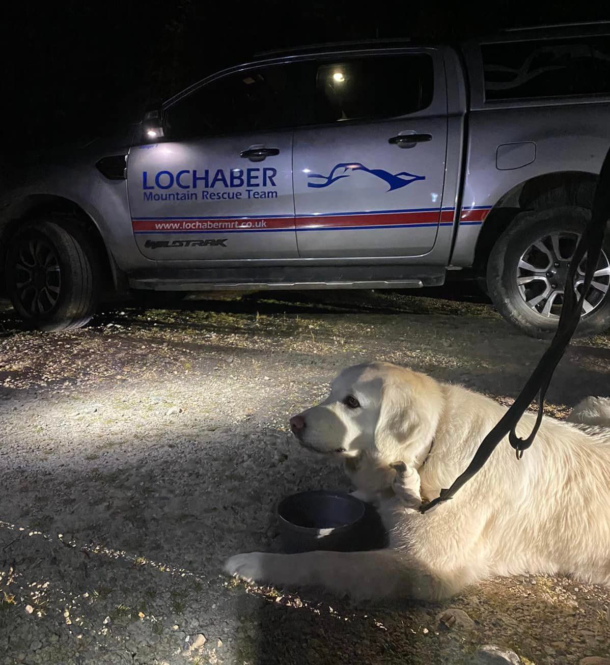 ▲▼狗狗登山體力不支被救援隊抬下山。（圖／翻攝自Facebook／Lochaber Mountain Rescue Team）