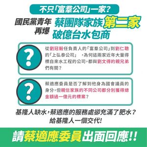 不只「富羣公司」？　藍營再爆：蔡適應團隊有第二家破億台水包商