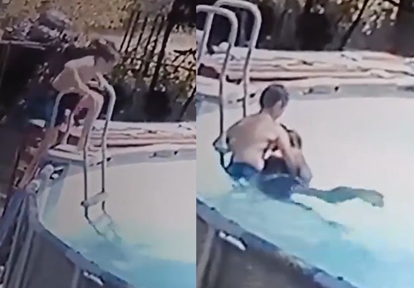 ▲▼加文跳入水中拯救媽媽。（圖／翻攝推特）