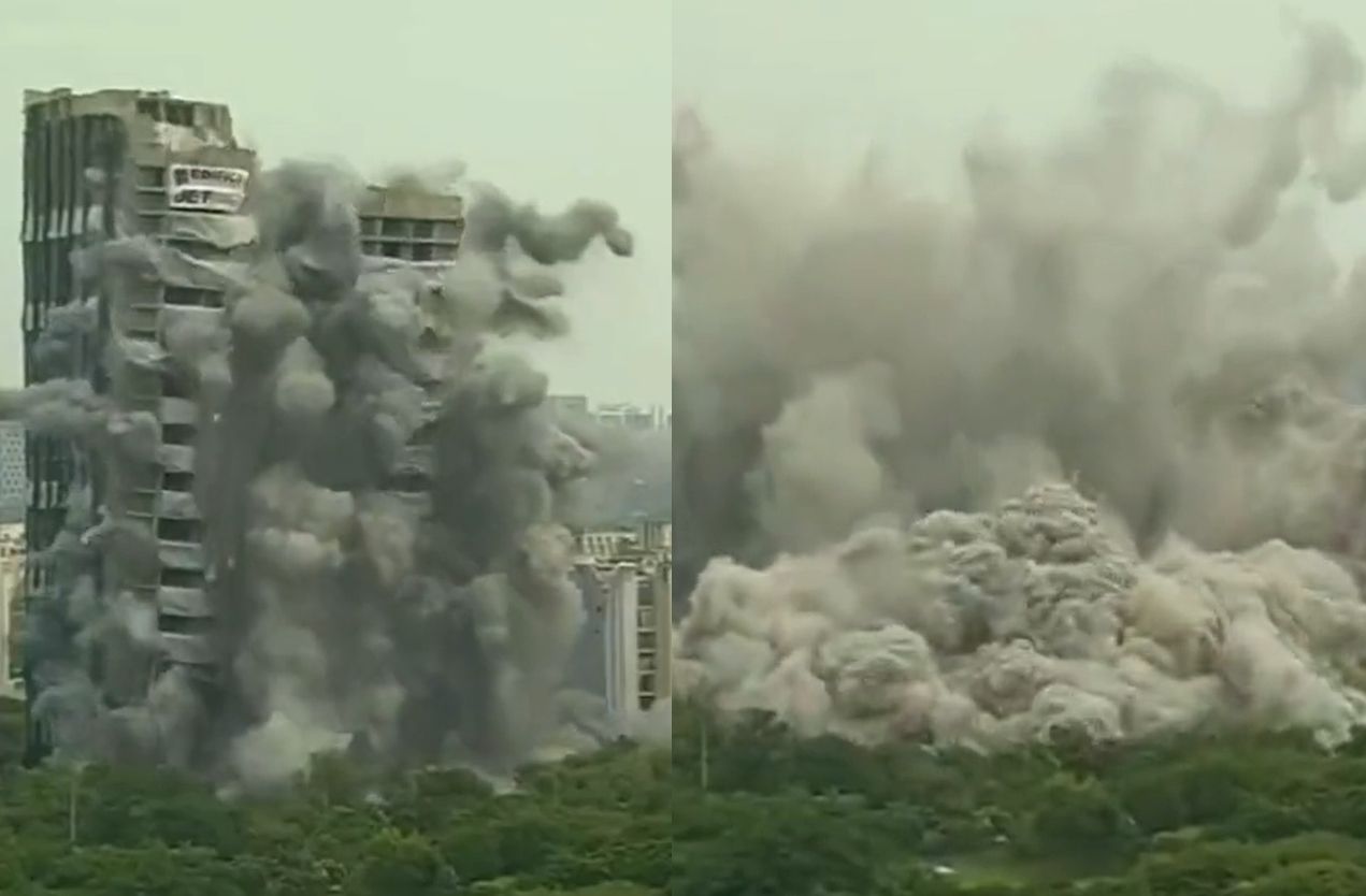 ▲▼印度2棟高樓9秒內炸毀夷為平地。（圖／翻攝推特）