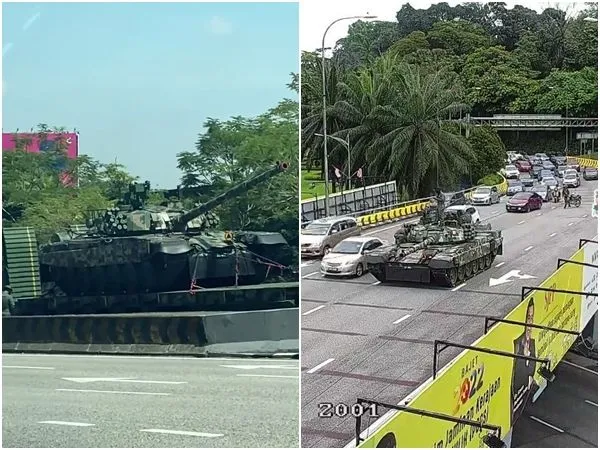 ▲▼馬來西亞陸軍的坦克、軍車連續2天在道路上拋錨，造成交通堵塞。（圖／翻攝自推特）