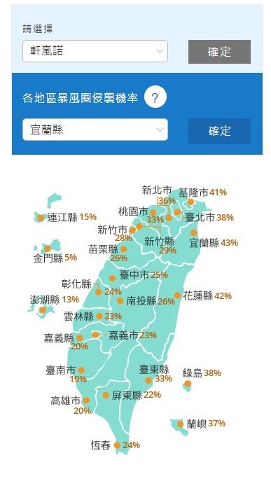 ▲▼中度颱風軒嵐諾最新路徑及侵襲機率。（圖／氣象局）