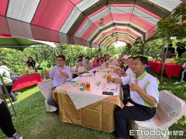 ▲活動在文旦園舉行，現場有以文旦調製的「柚香東方美人」茶飲、文旦料理「柚香石斑魚條」、「柚子泰式沙拉」品嘗。（圖／記者蔡佩旻翻攝）