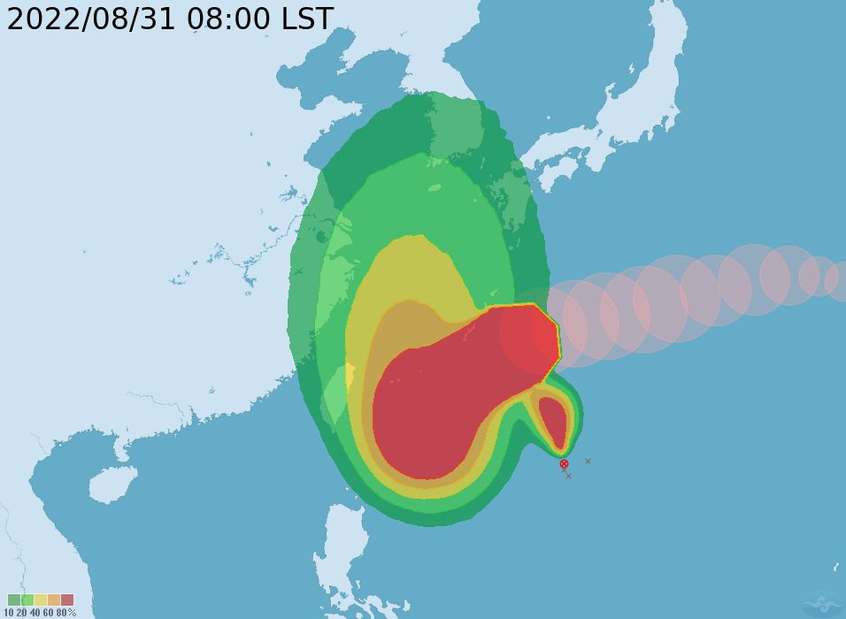 ▲▼強烈颱風軒嵐諾8/31路徑預測。（圖／氣象局） 