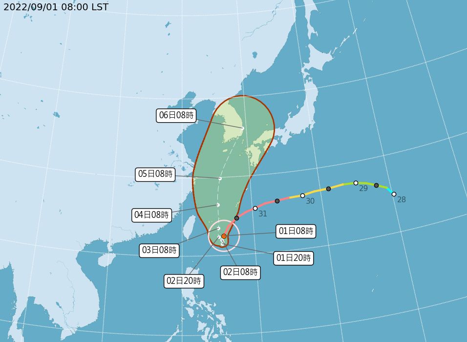 ▲▼軒嵐諾9/1上午最新位置及路徑預測。（圖／氣象局）