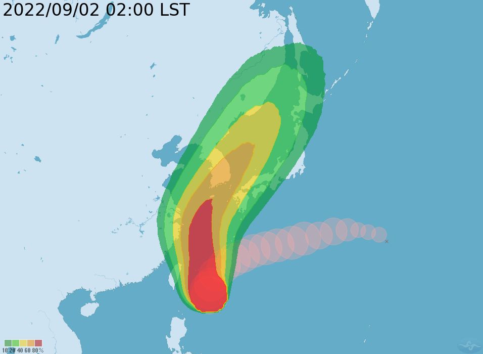 ▲▼軒嵐諾颱風9/2凌晨2時的位置。（圖／氣象局）