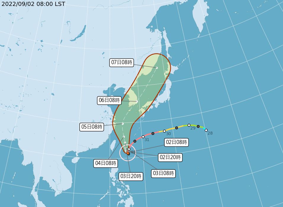 ▲▼軒嵐諾颱風9/2上午8時的位置。（圖／氣象局） 