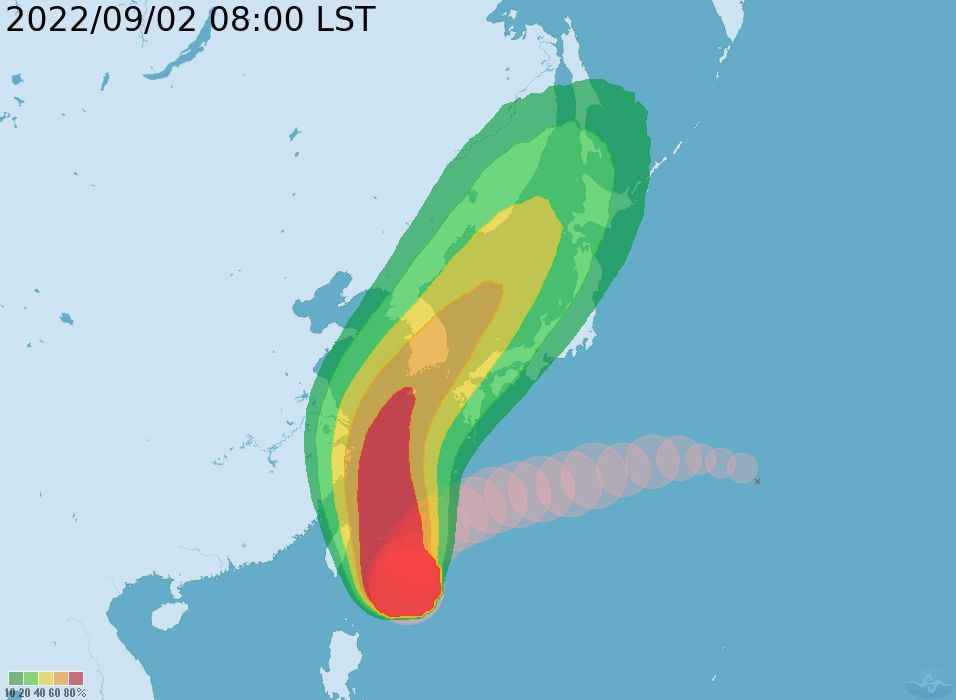 ▲▼軒嵐諾颱風9/2上午8時的位置。（圖／氣象局） 