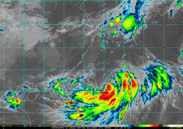 ▲▼軒嵐諾颱風9/2上午8時的位置。（圖／翻攝RAMMB/Himawari-8 Imagery） 