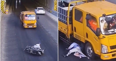 摔車遭大客車追撞!他因「安全帽」死裡逃生2次 驚險畫面曝