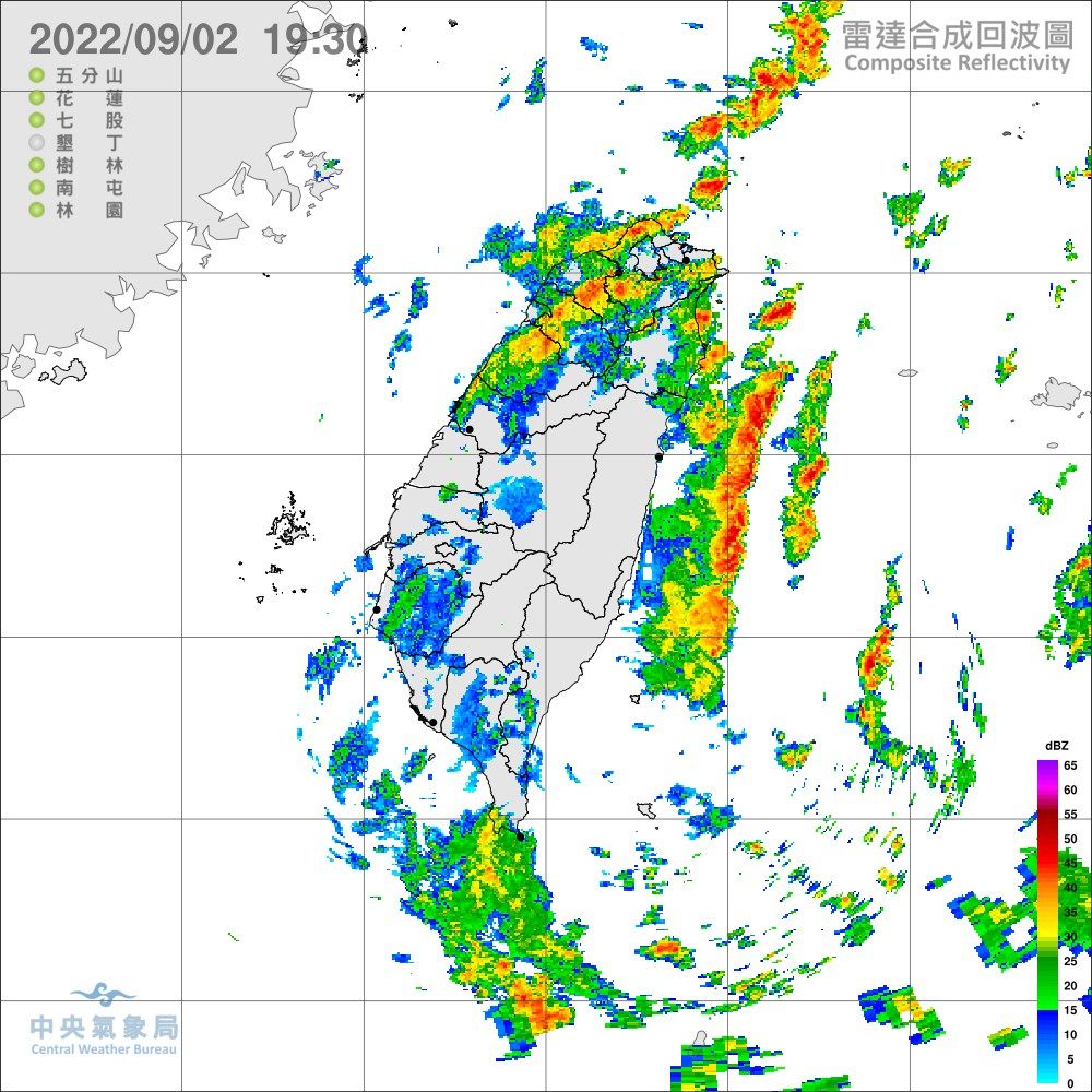 ▲▼氣象局發布2日晚間降雨情況。（圖／氣象局）