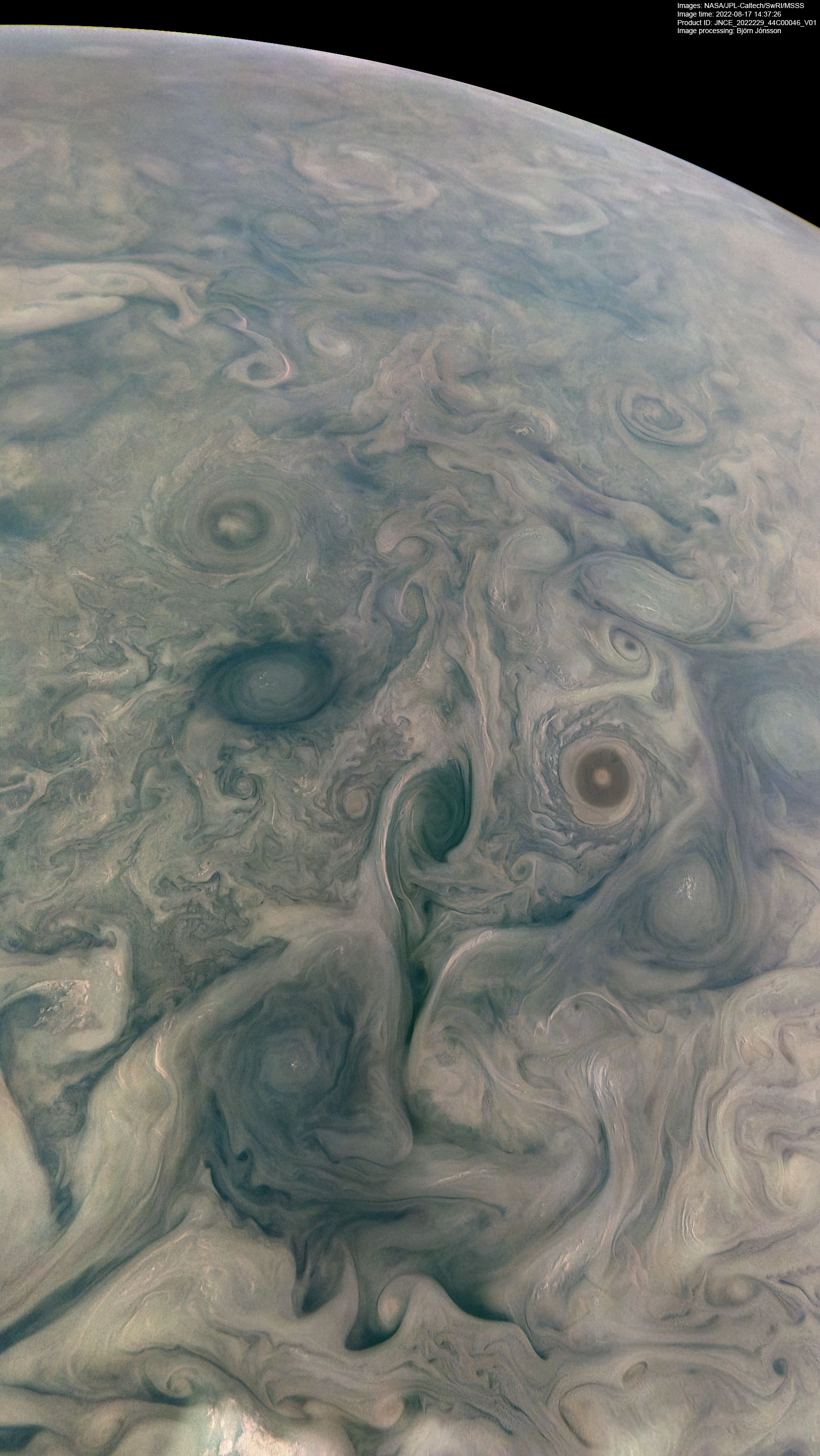 ▲▼軟體工程師瓊森（Björn Jonsson）將木星雲層的照片經過處理後驚艷大眾。（圖／翻攝自NASA官網）