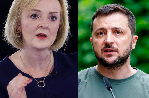 ▲▼英國新任首相特拉斯（Liz Truss）、烏克蘭總統澤倫斯基（Volodymyr Zelenskyy）。（圖／路透）