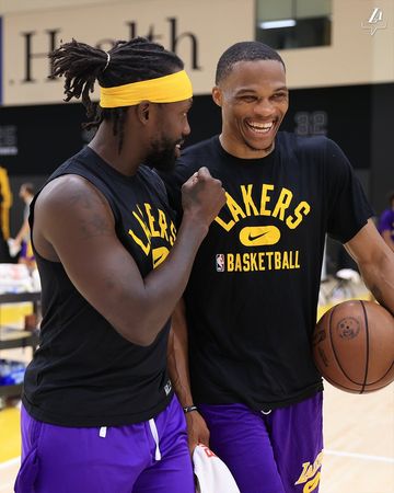 ▲▼「瘋狗貝」貝佛利（Patrick Beverley）和新隊友魏斯布魯克（Russell Westbrook）。（圖／Los Angeles Lakers推特）