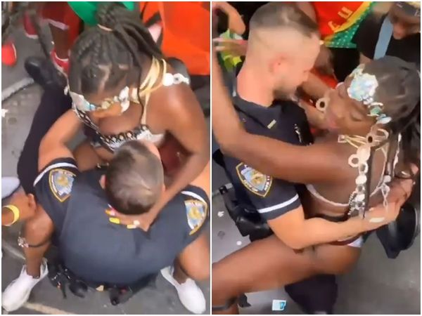 ▲▼紐約警察當街和比基尼辣妹上演「18禁」貼身熱舞，引發爭議。（圖／翻攝自推特）