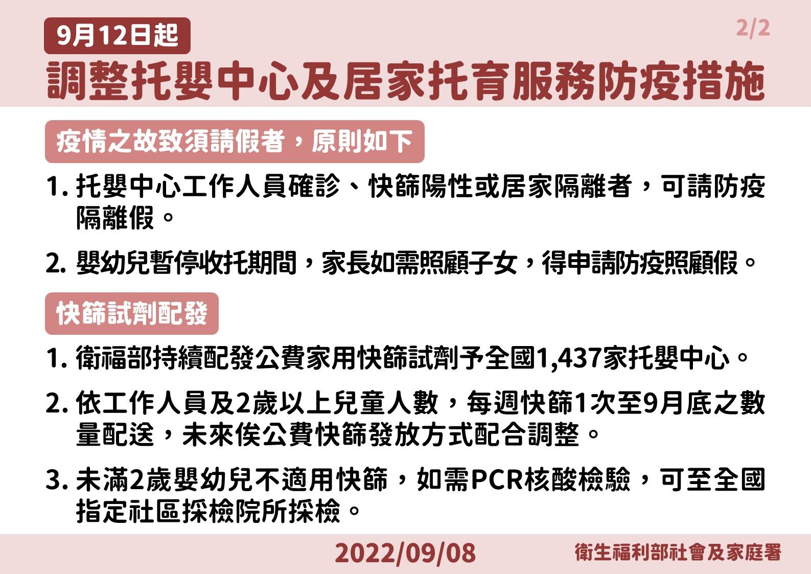 ▲▼指揮中心公布9/12起托嬰中心及居家托育服務防疫措施。（圖／指揮中心提供）