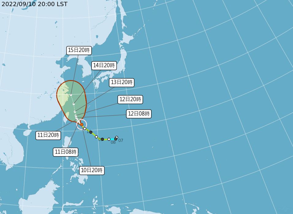 ▲梅花颱風9/10晚間8點最新位置及路徑預測。（圖／氣象局）