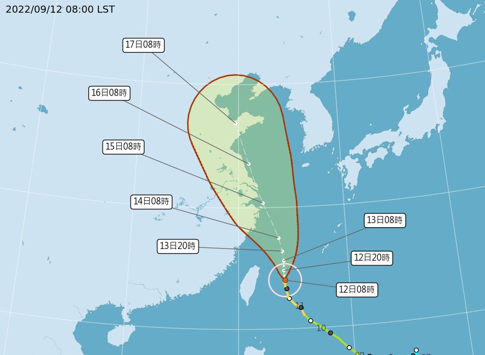 ▲▼梅花颱風12日上午8時動態。（圖／中央氣象局提供）