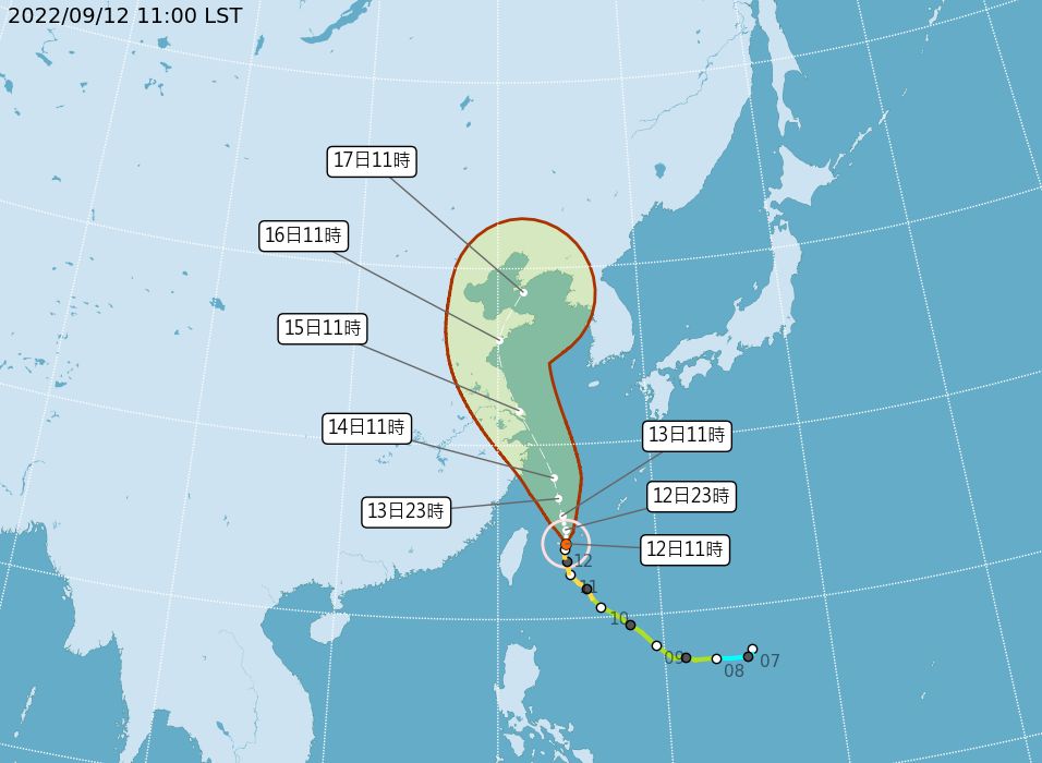 ▲▼梅花颱風最新預測路徑。（圖／中央氣象局提供）