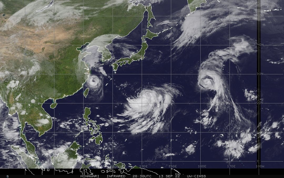 ▲▼9月14日太平洋地區有 3 個颱風。（圖／翻攝鄭明典臉書）