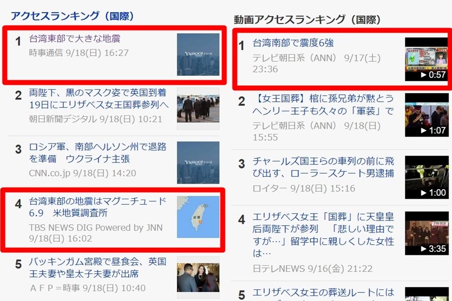 ▲▼ 台東強震相關報導、影片衝上日本Yahoo新聞網站熱門。（圖／翻攝自日本Yahoo新聞）