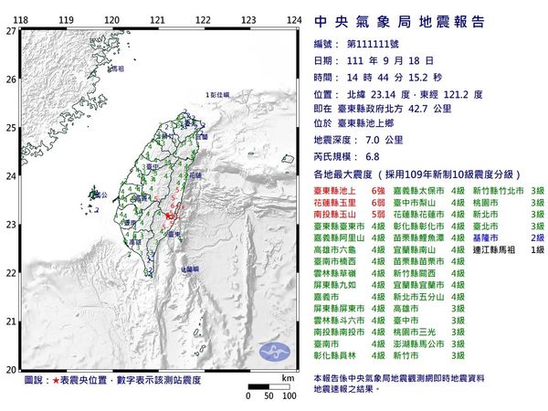 ▲▼規模6.8地震。（圖／氣象局提供）