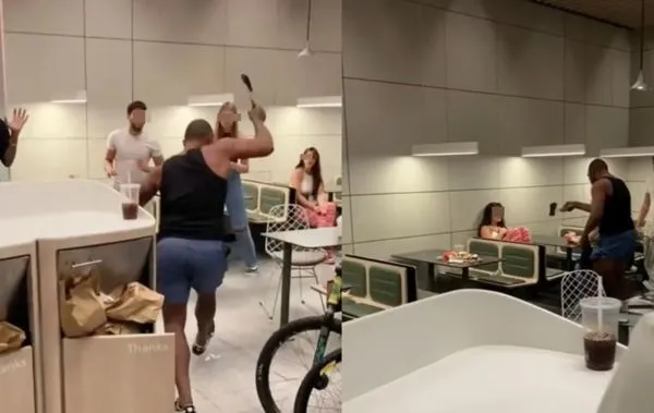 搭訕正妹被拒絕　男「背包掏出斧頭」速食店內瘋狂亂砍嚇壞顧客。（圖／翻攝自Twitter）