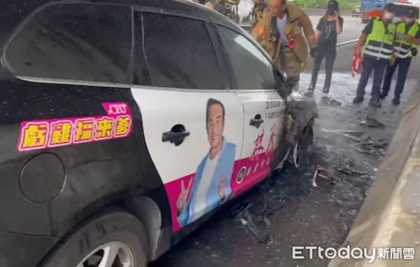 ▲▼無黨籍台南市長參選人林義豐團隊拜訪途中火燒車意外。（圖／翻攝林義豐MarkLin臉書）