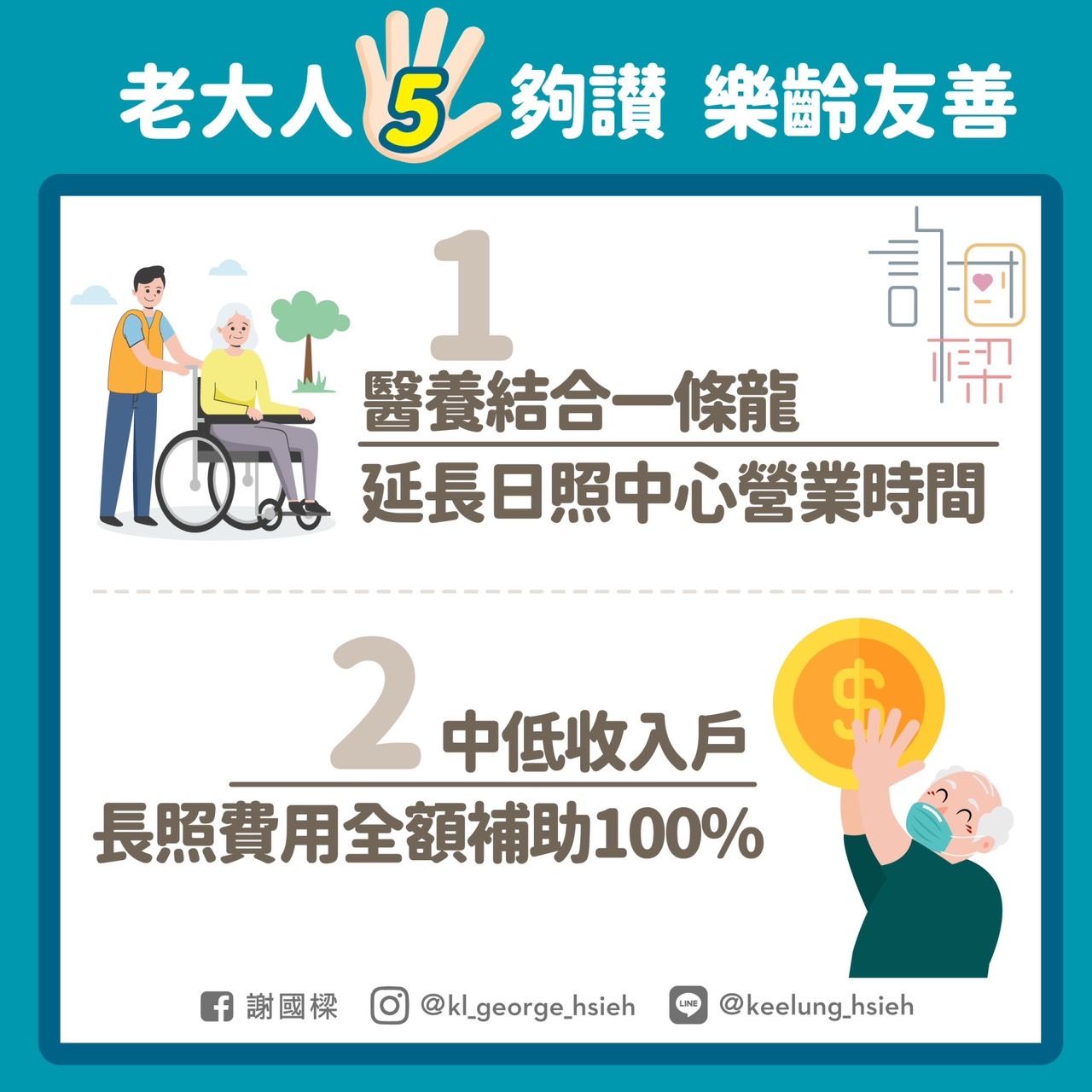 ▲老大人「五」夠讚！謝國樑提樂齡友善政策 基隆長者照護大升級。（圖／謝國樑辦公室提供）