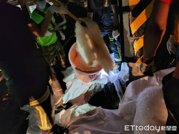 ▲台糖中興加油站油品外洩。（圖／記者楊漢聲翻攝）