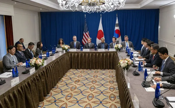 ▲▼美日韓3國外長22日在紐約召開會談。（圖／達志影像／美聯社）