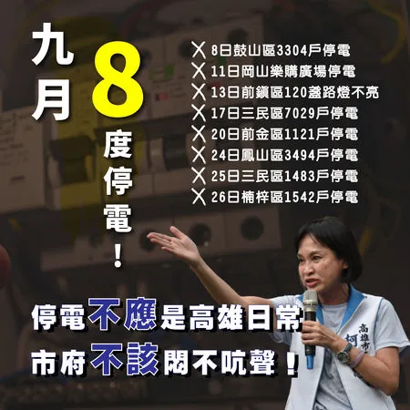 ▲▼高雄9月無預警狂停8次電！柯志恩痛批：高雄市次等公民？（圖／記者賴文萱翻攝）