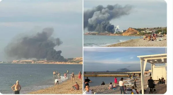 ▲▼克里米亞的貝爾貝克（Belbek）空軍基地發生爆炸。（圖／翻攝自twitter／@nexta_tv）