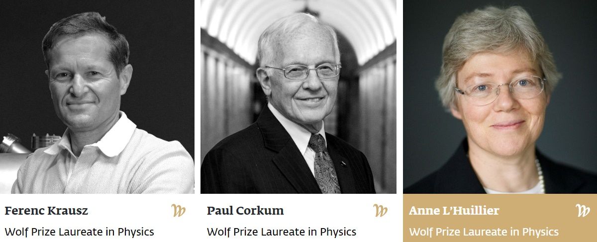 ▲▼法國隆德大學原子物理學教授呂利耶（Anne L’Huillier）、加拿大渥太華大學物理學家科克姆（Paul Corkum）、馬克斯．普朗克量子光學研究所物理學家克勞斯（Ferenc Krausz）共同獲頒2022年以色列「沃爾夫物理學獎」（Wolf Prize）。（圖／翻攝wolffund.org）