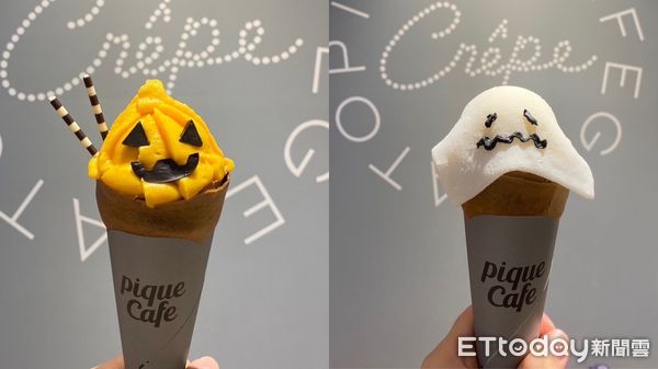 ▲▼gelato pique café推萬聖節限定「南瓜、幽靈可麗餅」。（圖／gelato pique café提供）