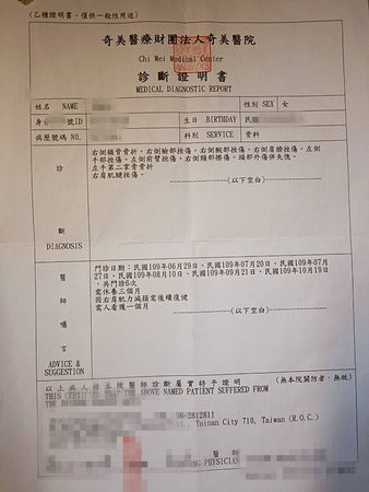 ▲黃姓網友pｏ文訴苦，指出她騎機車遭對方逆向撞倒受傷，車禍鑑定她無肇責，刑事部分對方因傷害罪判處1月，但在民事求償訴訟中，她飽受不公之司法對待。（圖／民眾提供，下同）  