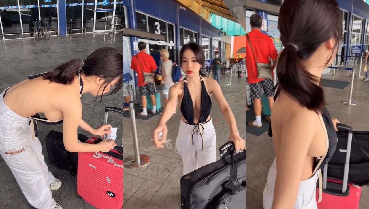 ▲泰國DJ Barbie Mozz機場彎腰側乳影片在網瘋傳。（圖／翻攝自Instagram／djbarbiemozz）