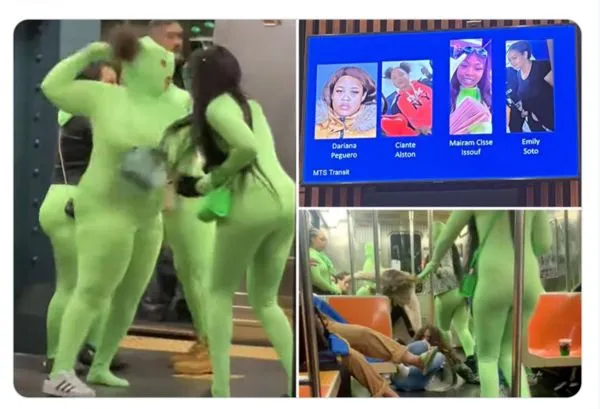 ▲▼紐約地鐵出現綠惡魔犯罪集團，9名女性公然行搶。（圖／翻攝自twitter／@nypost）