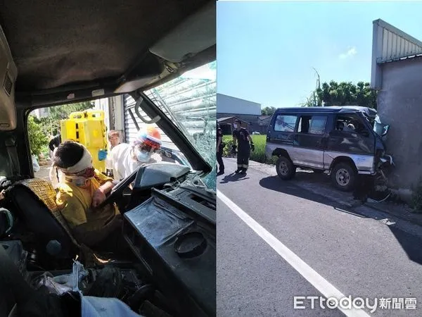 ▲▼苗栗廂型車撞民宅。（圖／記者蔡文淵翻攝）