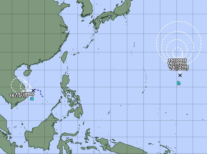 ▲▼2熱帶低壓生成！最快明成尼莎、海棠颱風　週末「三颱共舞」。（圖／翻攝日本氣象廳）