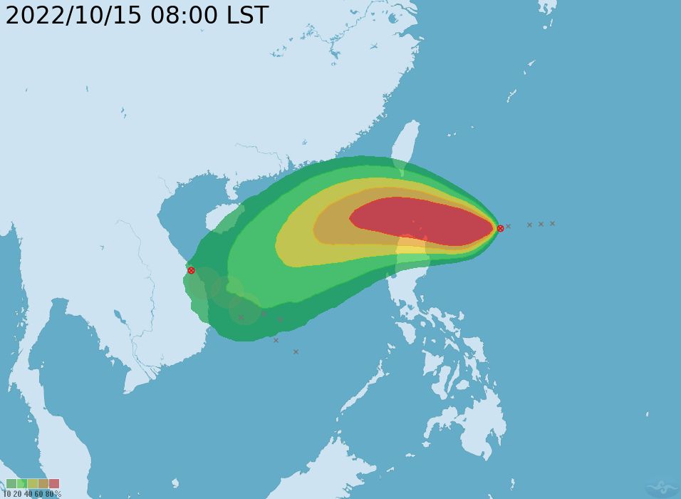 ▲▼熱帶性低氣壓可能成為「尼莎」颱風，10/15上午8時最新位置。（圖／氣象局）