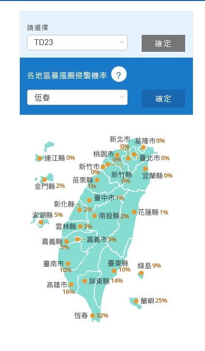 ▲▼熱帶性低氣壓可能增強為「尼莎」颱風，10/15上午暴風圈侵襲機率。（圖／氣象局）