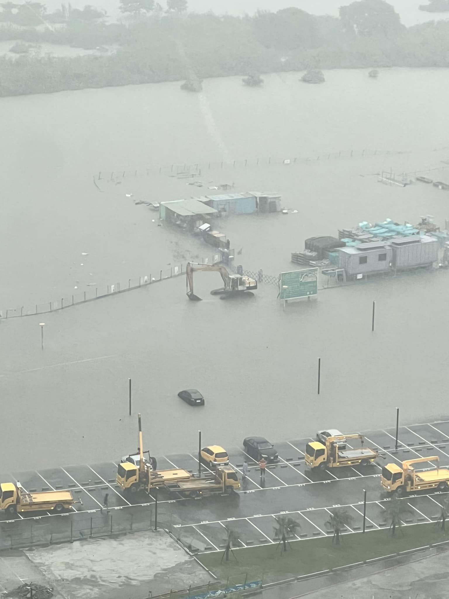 永和秀朗橋河堤淹水車主移車（圖／翻攝我是我是永和人）