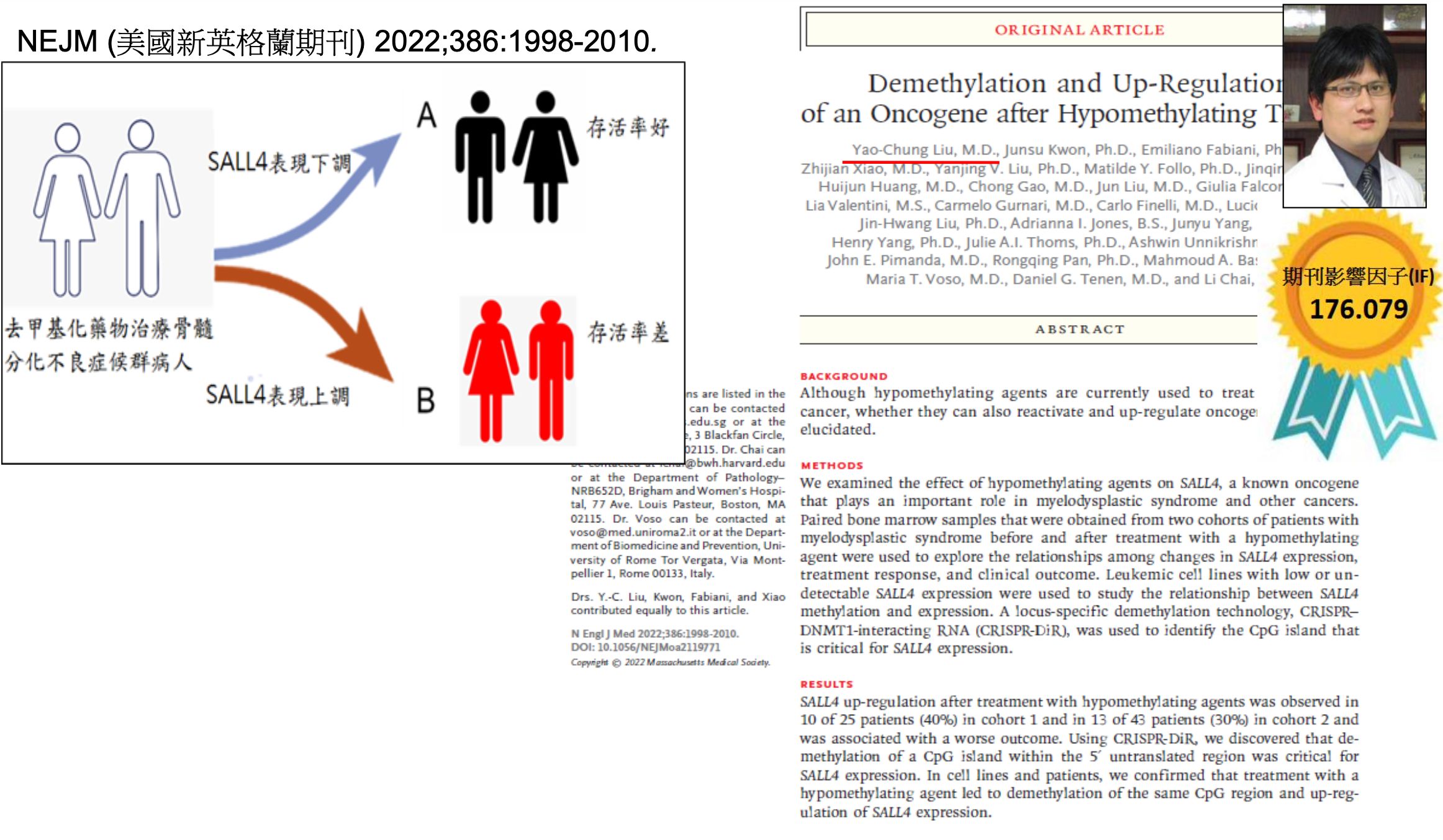 北榮找到關鍵生物標記「癌基因SALL4」，研究成功刊登於新英格蘭醫學雜誌。（圖／北榮提供）